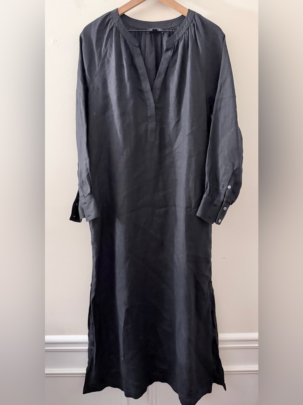 J.Crew Garment Dyed Cotton Poplin Shirt Dress Long Small Black Linen